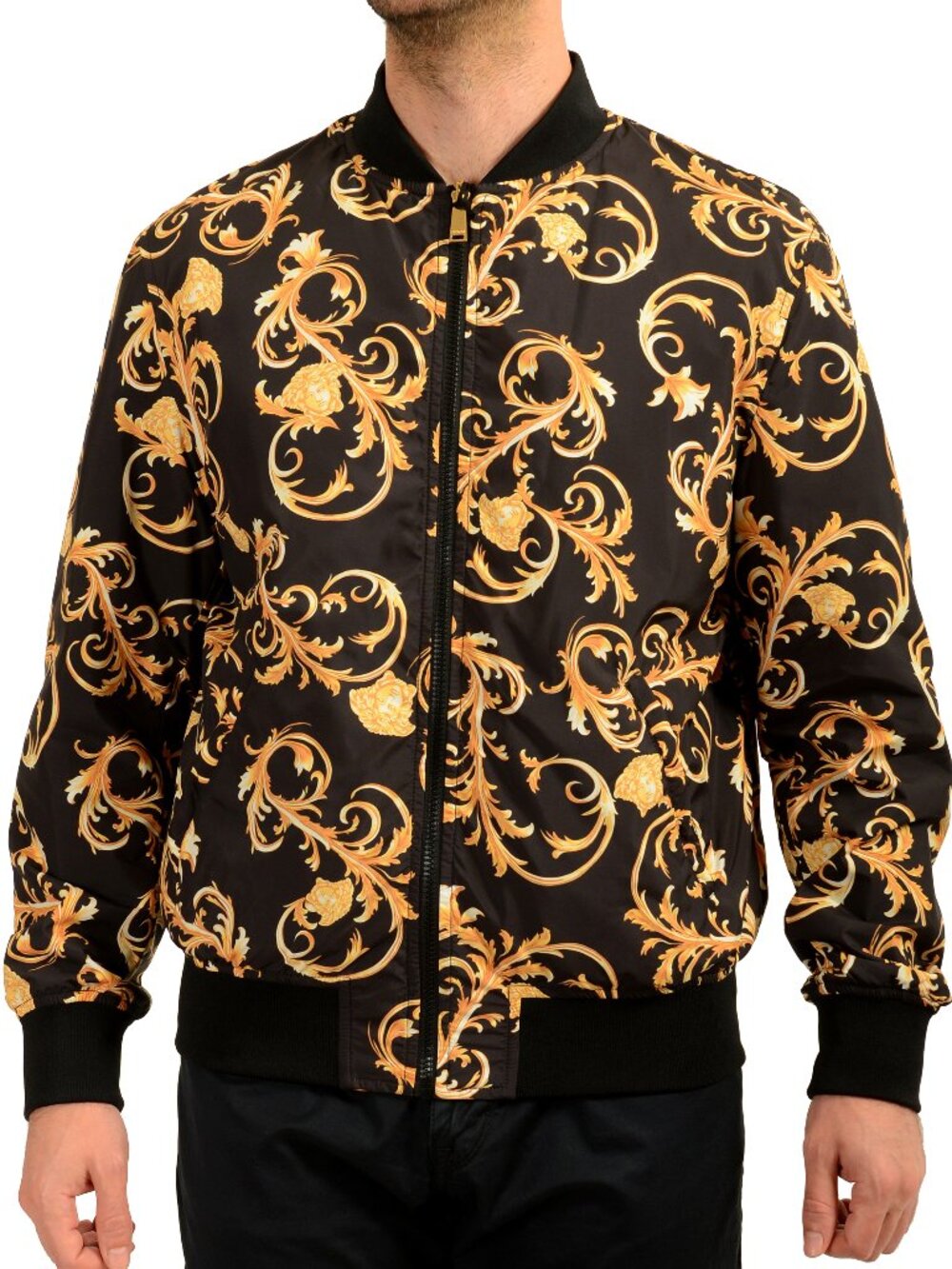 Versace Men's Signature Barocco Print Reversible Windbreaker Jacket US L IT 52